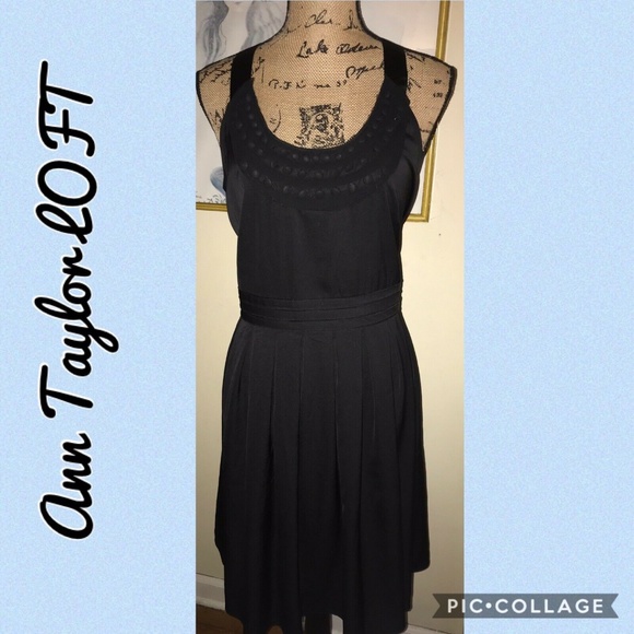 LOFT BLACK FIT & FLARE DRESS W/TIE AT BACK NECK~12 - Picture 3 of 6